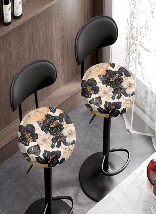 Wanzuoeng Hibiscus Print 2 Pieces Bar Stool Covers, High Elastic Anti-Slip Stool Cushion Slipcovers, Washable Round Stool Seat Covers for Round Chairs, 12-16 Inch - Image 3